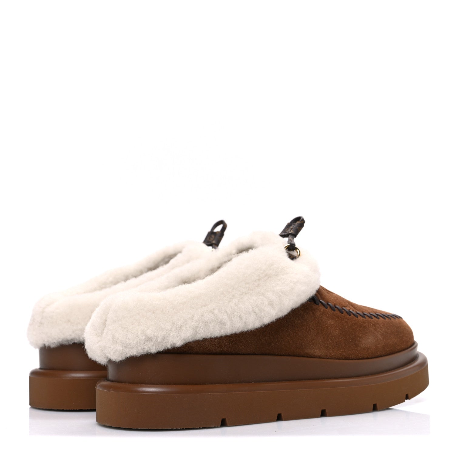 Louis Vuitton Suede Calfskin Shearling Monogram Debossed Cortina Closed Mule 38 Light Beige 5 of 10
