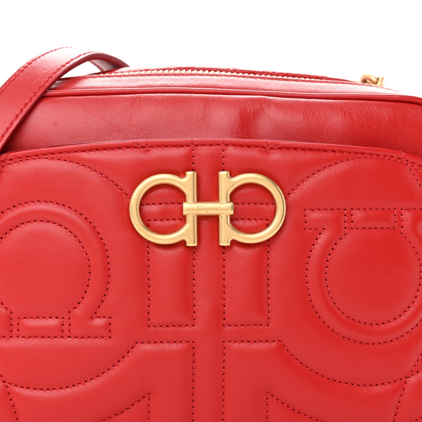 Calfskin Quilted Gancini Camera Bag Red
