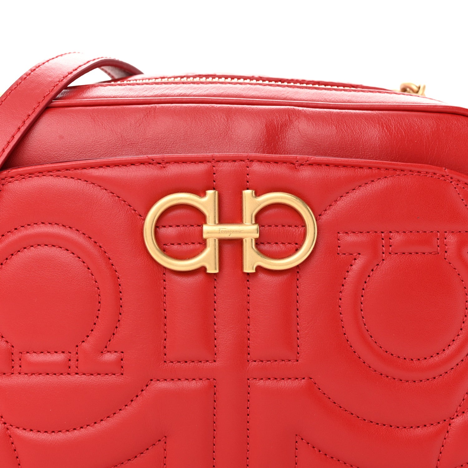Salvatore Ferragamo Calfskin Quilted Gancini Camera Bag Red 8 of 11