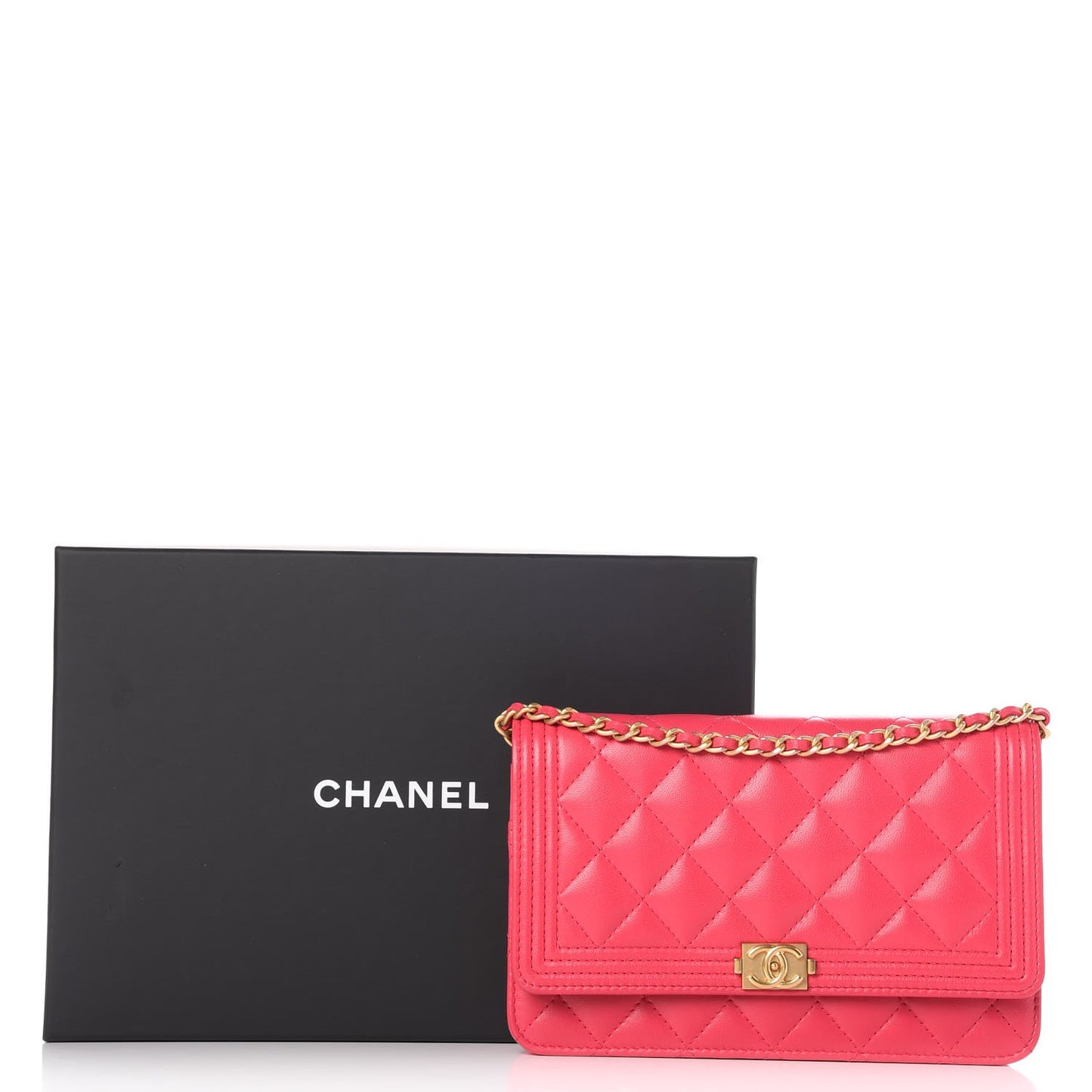 Lambskin Quilted Boy Wallet On Chain WOC Fuchsia
