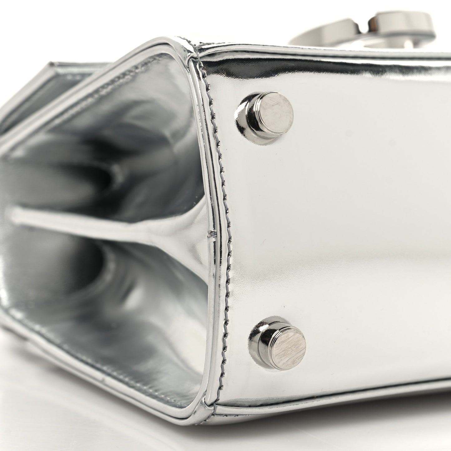 Metallic Calfskin Small Iconic Top Handle Bag Argento
