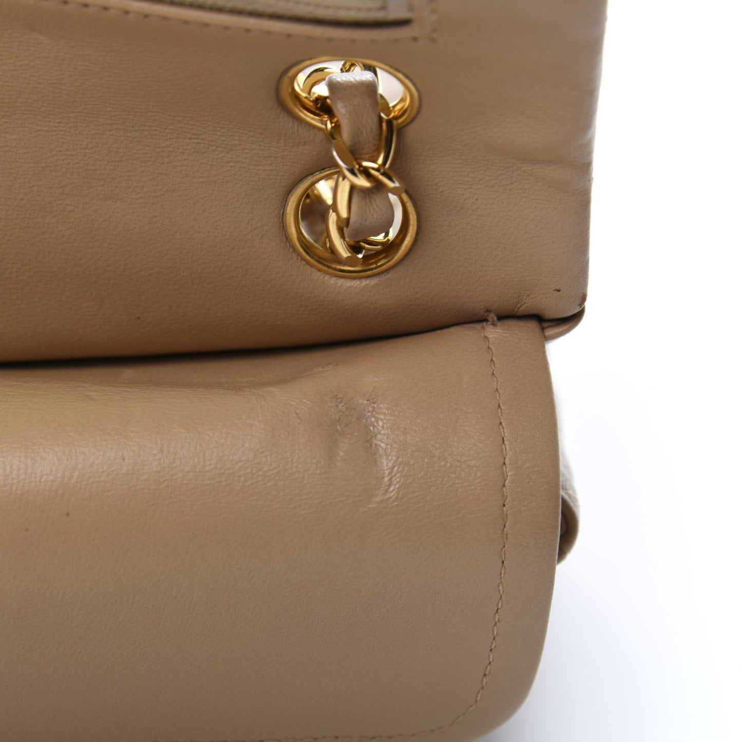 Lambskin Quilted Small Double Flap Beige