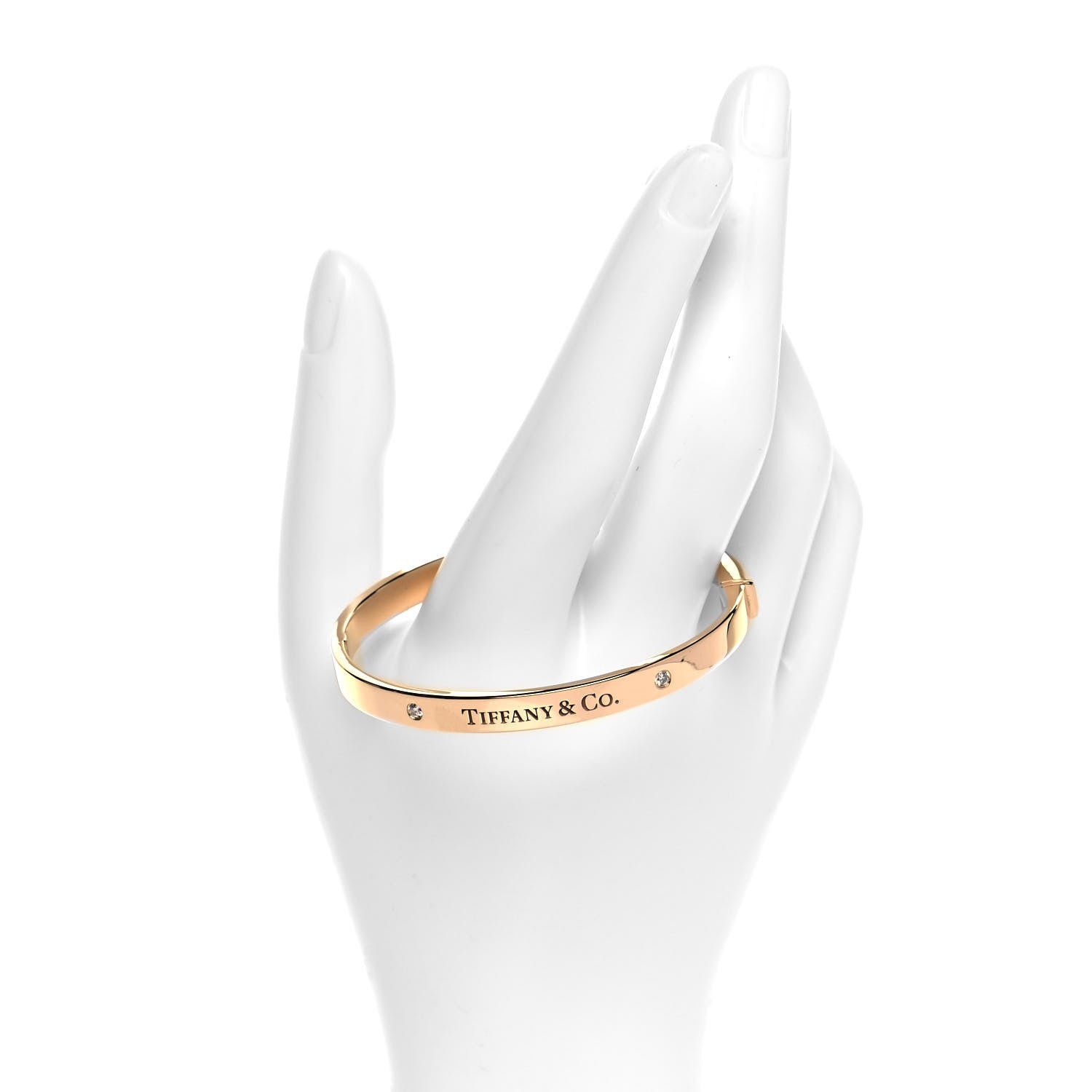 Tiffany 18K Rose Gold Diamond Hinged Bangle Bracelet 2 of 4