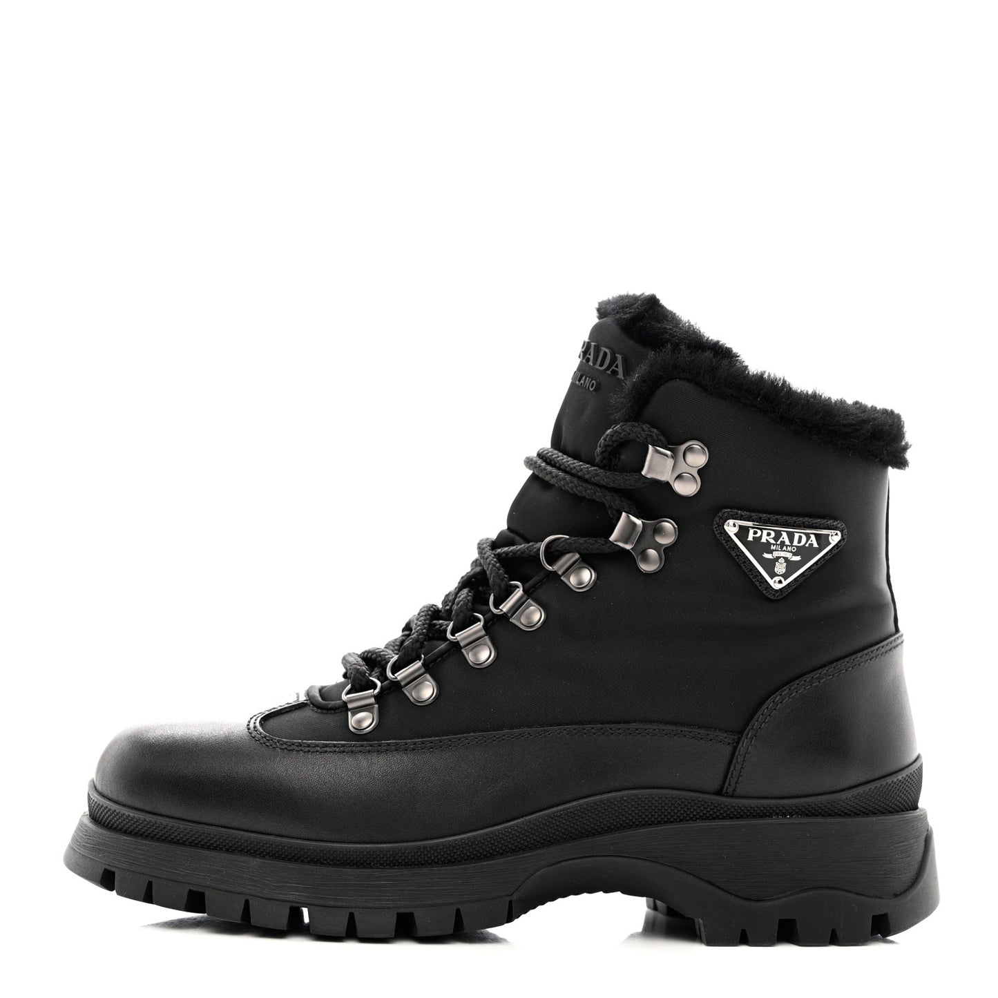 Calfskin Nylon Shearling Metal Triangle Logo Brixxen Boots 37.5 Black