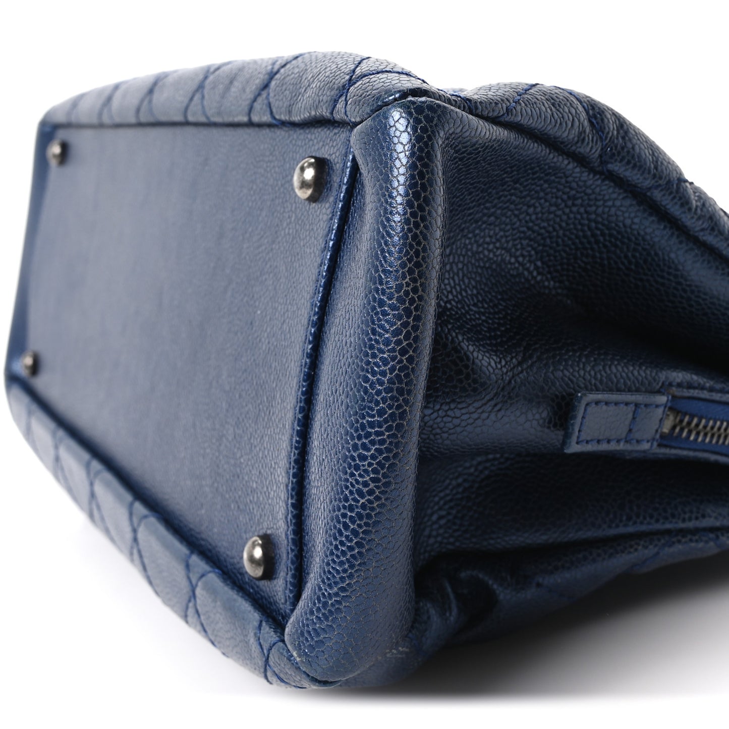 Iridescent Caviar Quilted Chic Shopping Tote Blue