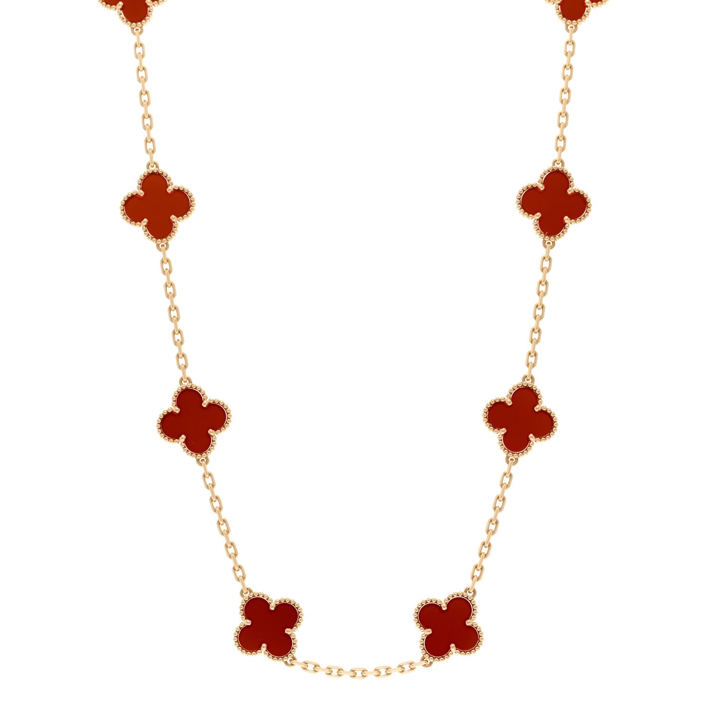 18K Yellow Gold Carnelian 10 Motifs Vintage Alhambra Necklace