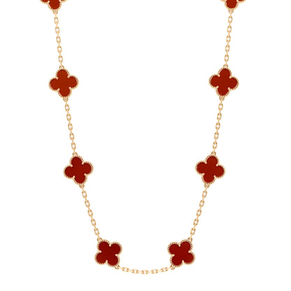 Van Cleef & Arpels 18K Yellow Gold Carnelian 10 Motifs Vintage Alhambra Necklace 1 of 6