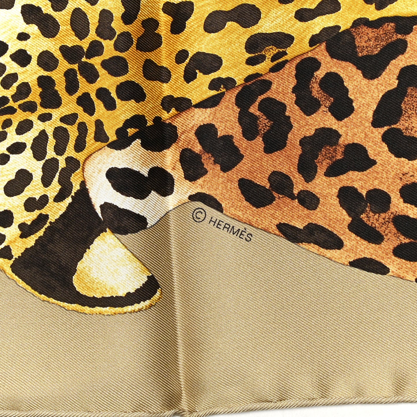 Silk Twill Lazy Leopardesses Scarf 90 Camel Anthracite