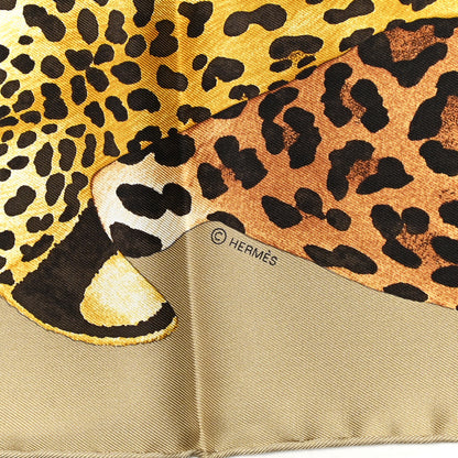 Hermes Silk Twill Lazy Leopardesses Scarf 90 Camel Anthracite 4 of 6