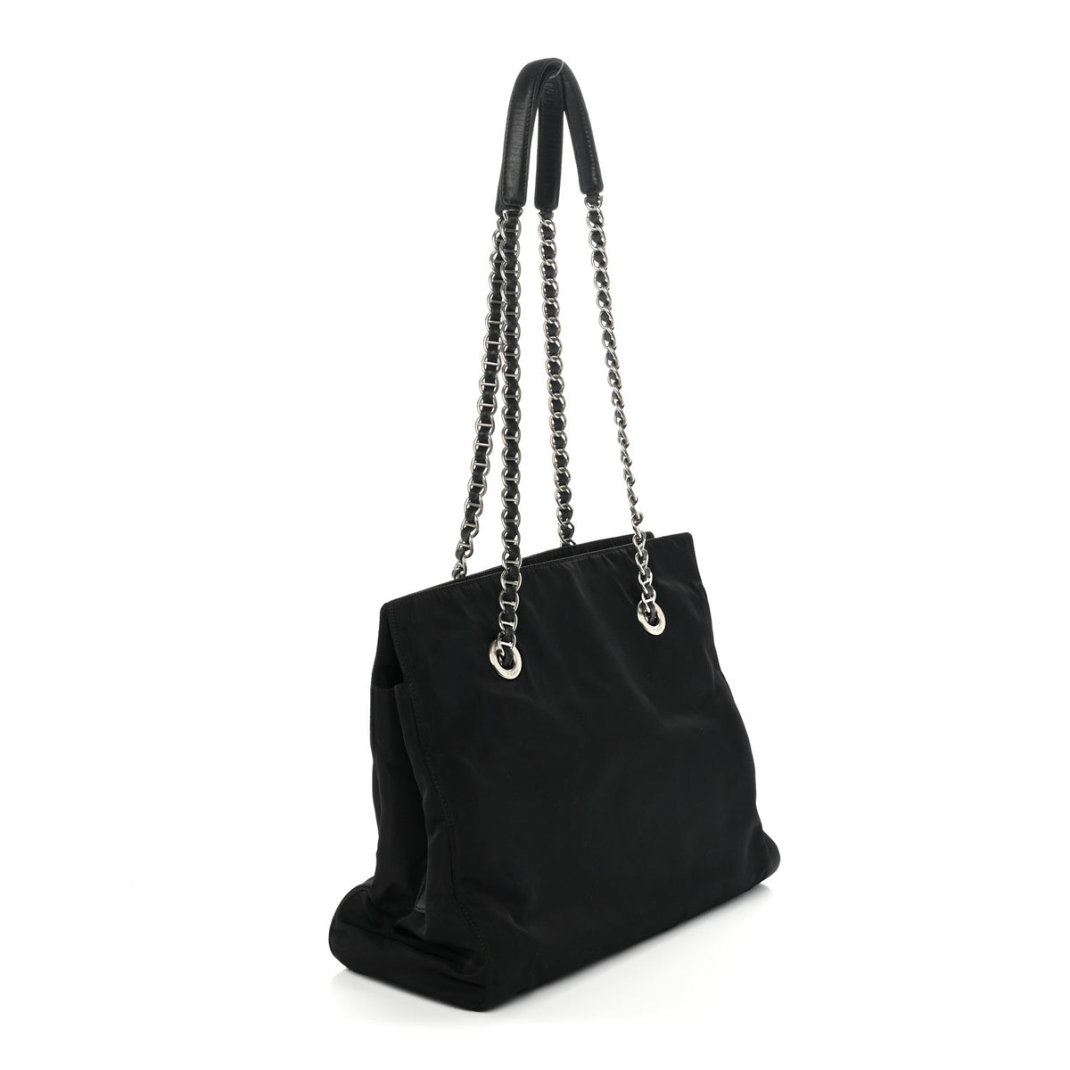 Tessuto Nylon Acciaio Chain Shoulder Bag Black