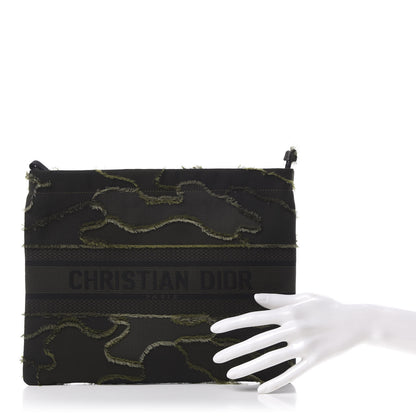 Christian Dior Canvas Embroidered Camouflage Medium Diordouble Zip Pouch Green 2 of 10