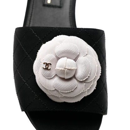 Chanel Grosgrain Quilted Camellia CC Slides 37.5 Black White 9 of 10