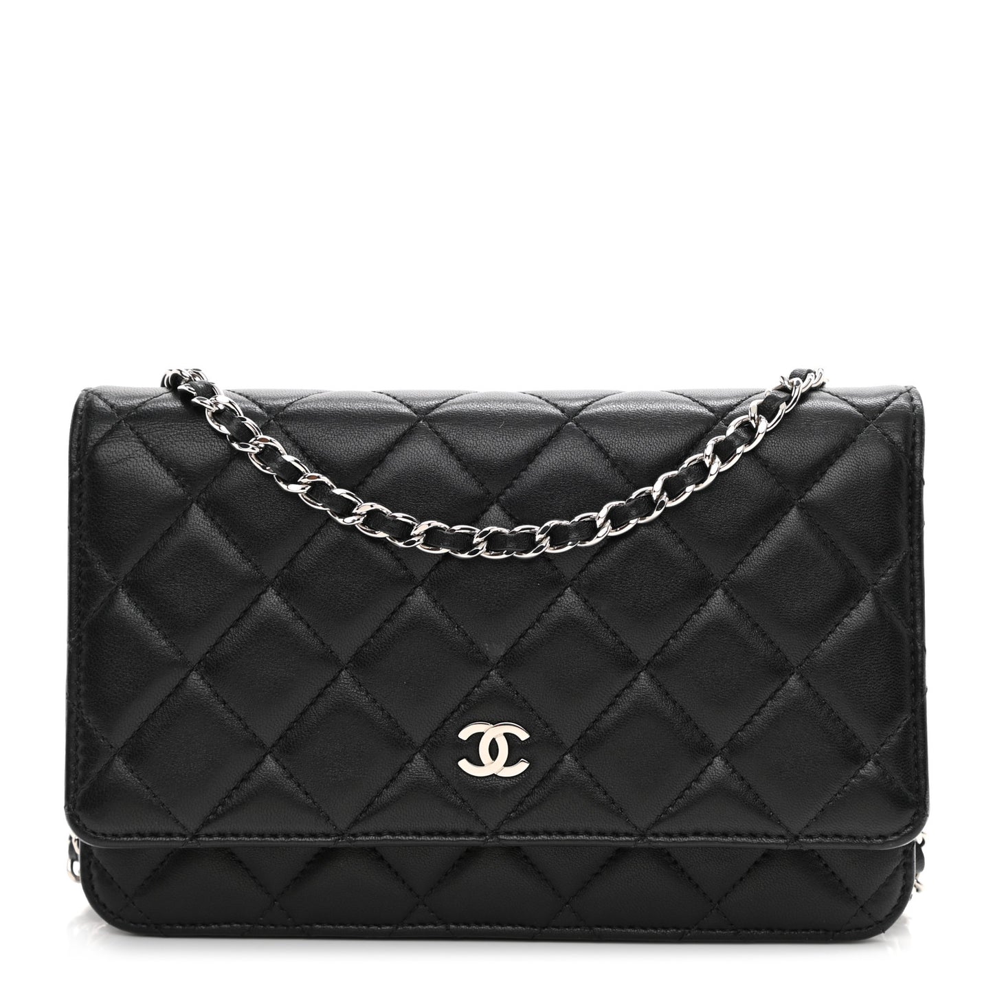 Lambskin Quilted Wallet On Chain WOC Black