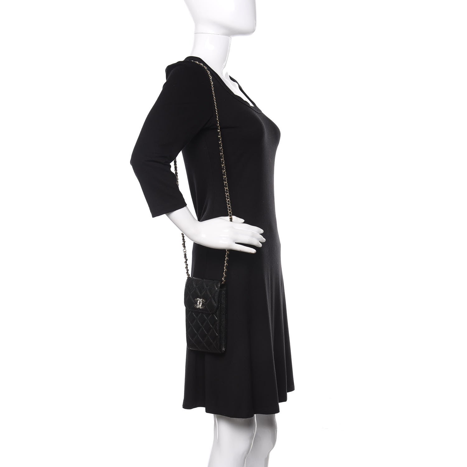 Chanel Caviar Quilted Crystal CC Airpods Pro and Phone Case With Chain Black 2 of 10