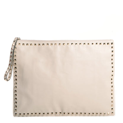 Valentino Garavani Vitello Oversized Rockstud Zip Wristlet Pouch Light Ivory 1 of 8