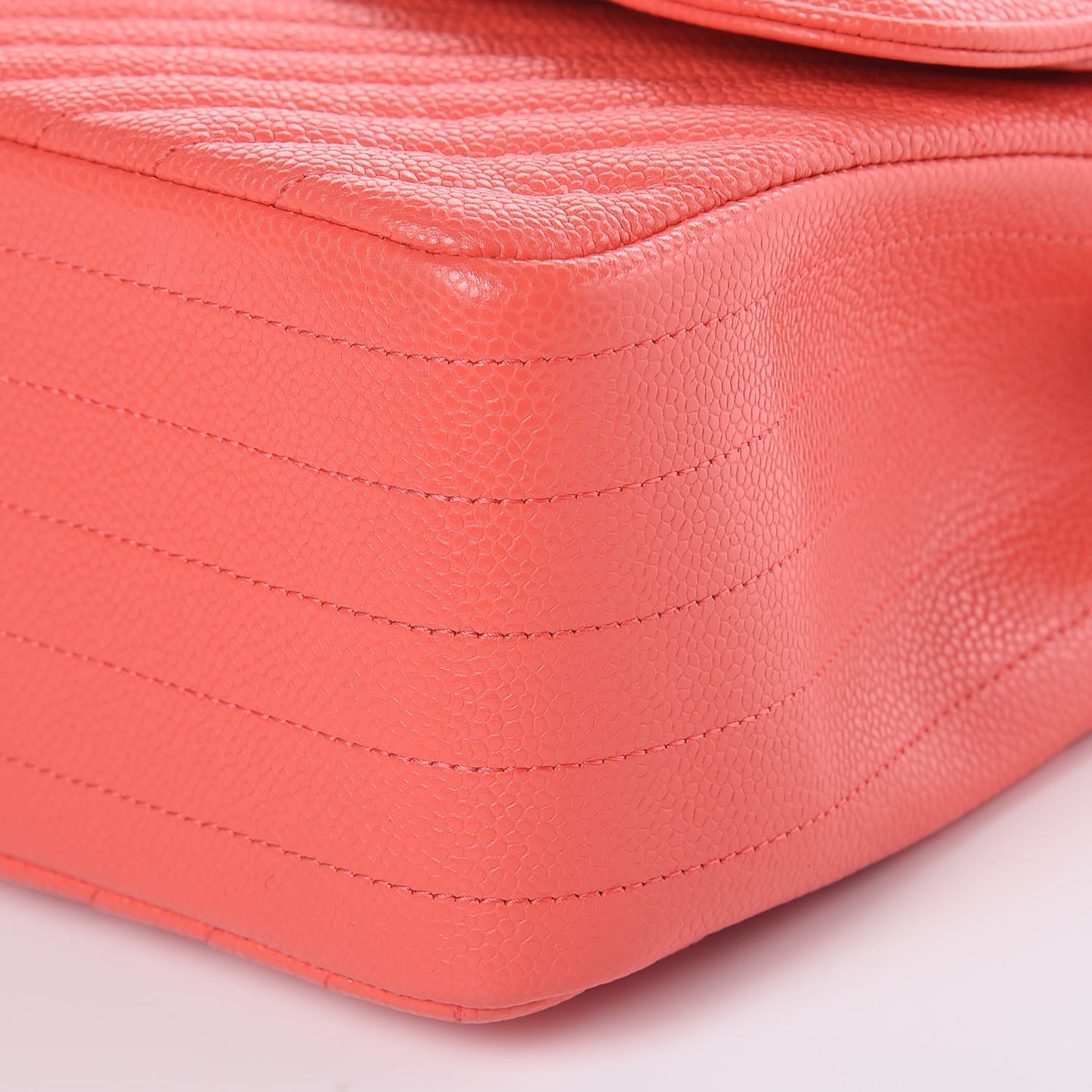 Caviar Chevron Quilted Jumbo Double Flap Coral