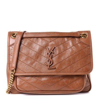 Saint Laurent Crinkled Calfskin Matelasse Monogram Medium Niki Chain Satchel Caramel 1 of 4