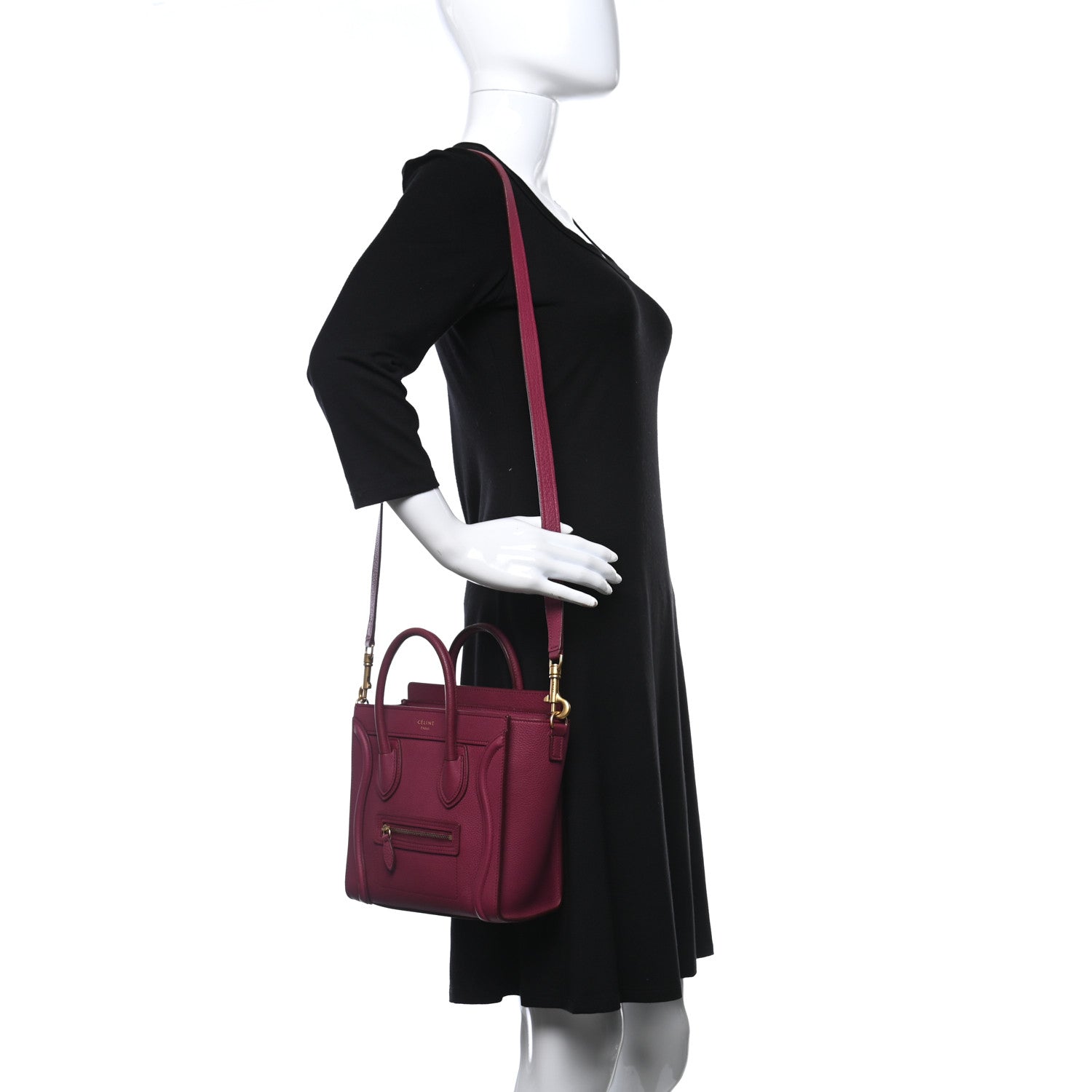 Celine Drummed Calfskin Nano Luggage Plum 2 of 9