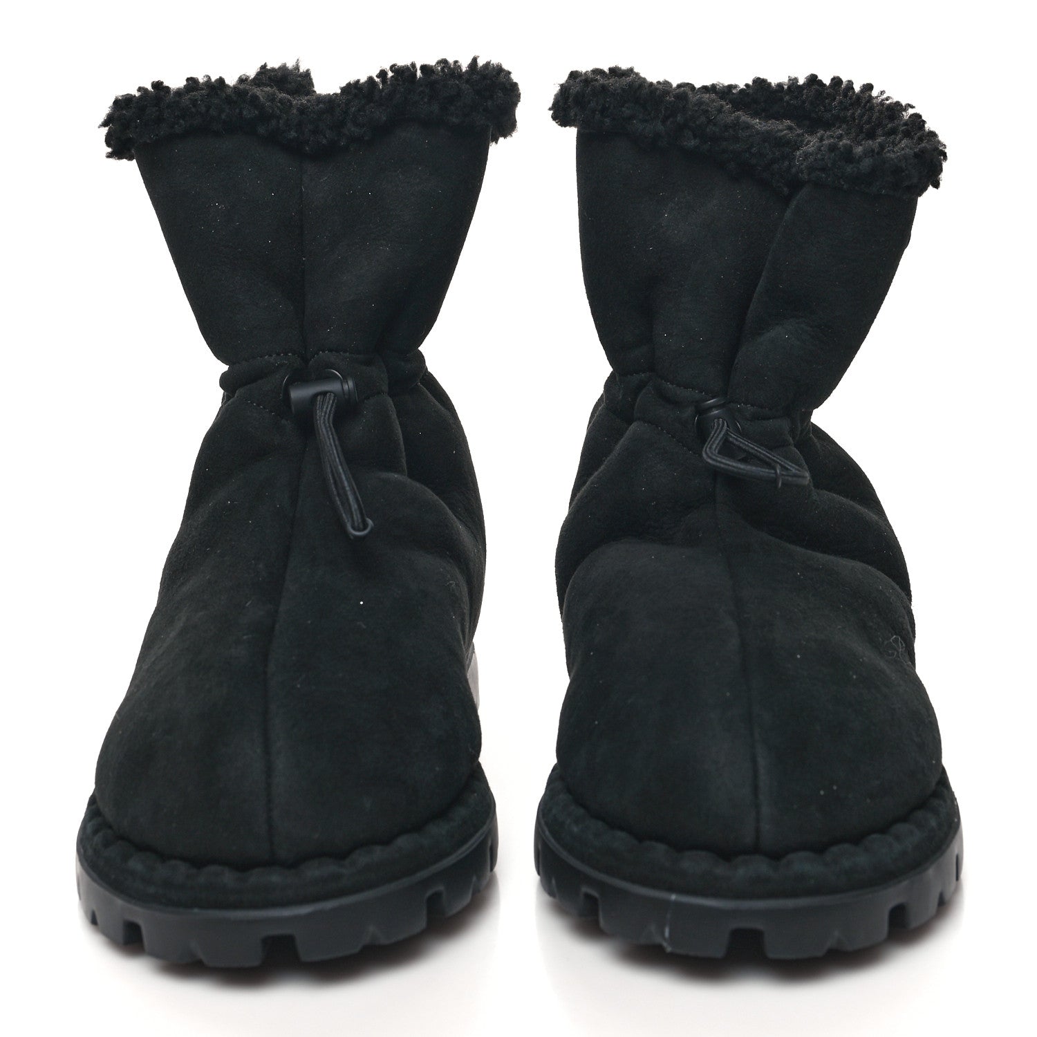 Prada Shearling Triangle Logo Drawcord 20mm Ankle Boots 36.5 Black 2 of 6