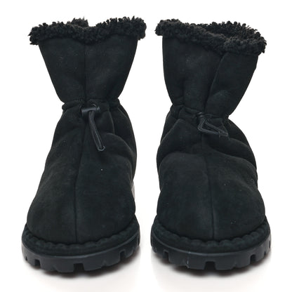 Prada Shearling Triangle Logo Drawcord 20mm Ankle Boots 36.5 Black 2 of 6