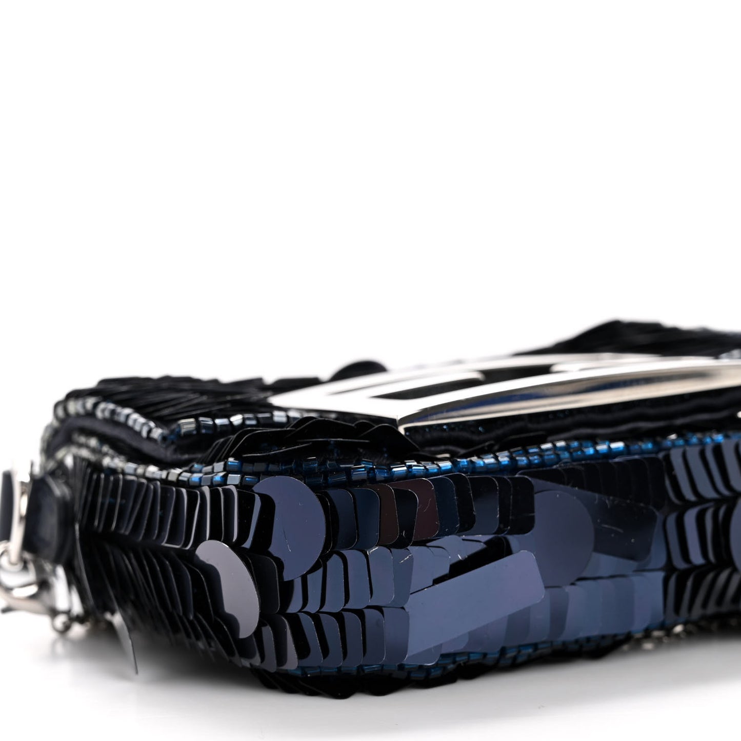 Sequin Paillettes Shiny Nappa Sex and the City Nano Maxi Buckle Baguette Charm Blue