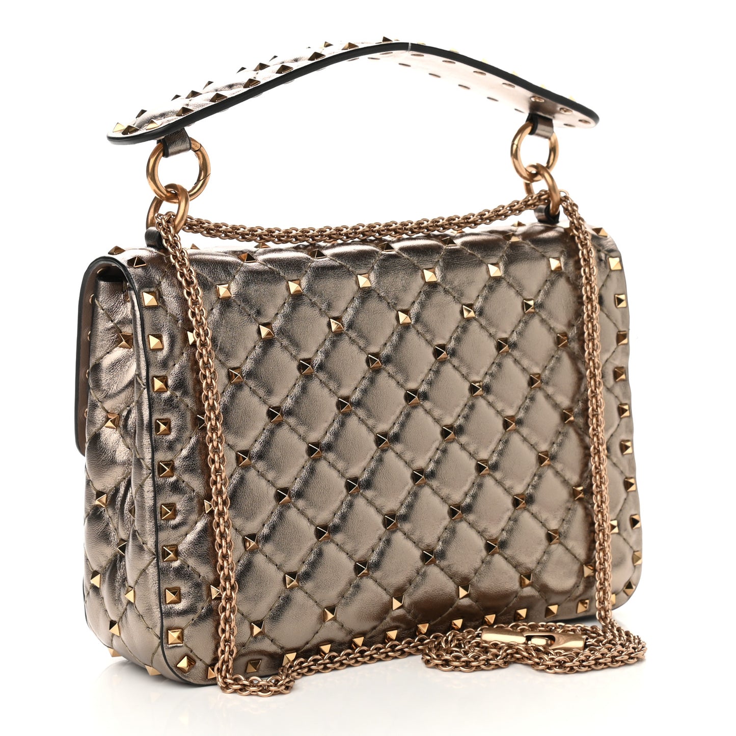 Metallic Lambskin Medium Rockstud Spike Shoulder Bag Sasso