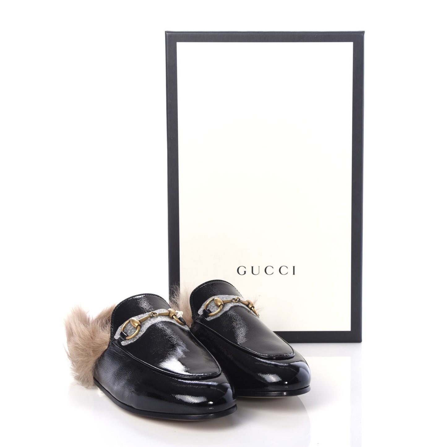 Patent Fur Womens Princetown Slippers 36 Black Natural