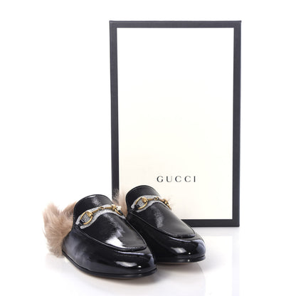 Gucci Patent Fur Womens Princetown Slippers 36 Black Natural 10 of 10