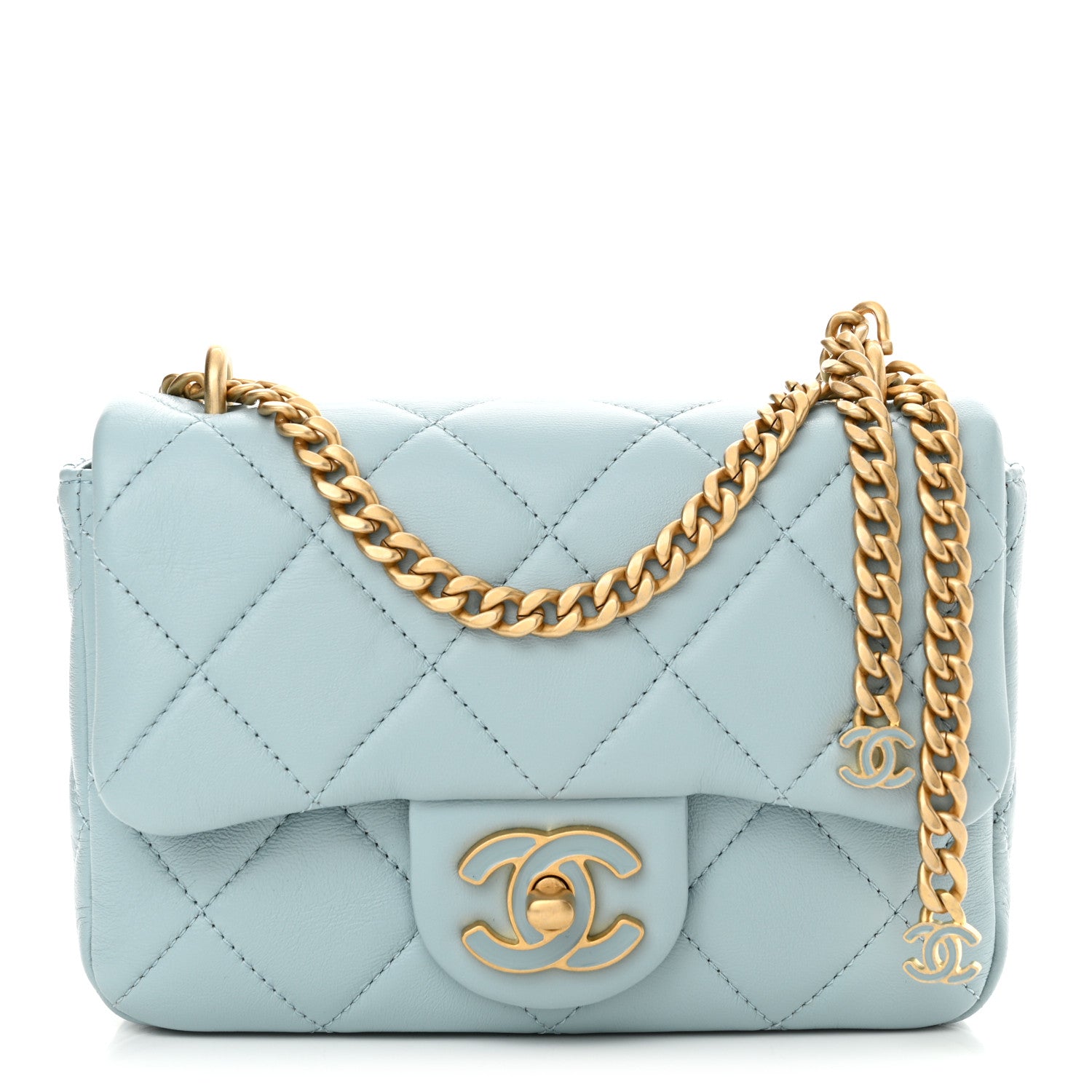 Chanel Lambskin Enamel Quilted Mini Pending CC Square Flap Light Blue 1 of 10