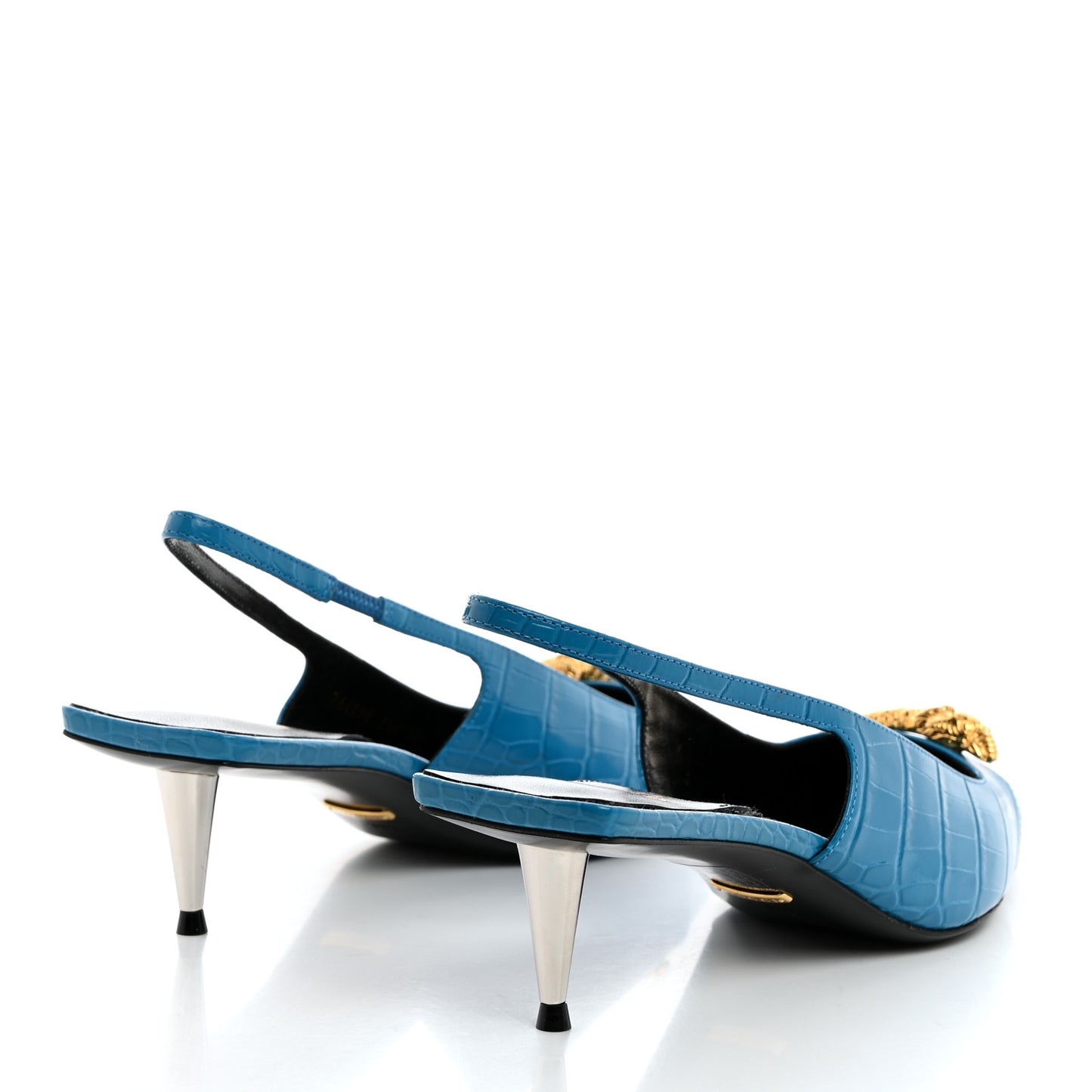 Calfskin Crocodile Print Square Slingback Pumps 38.5 Bright Sapphire