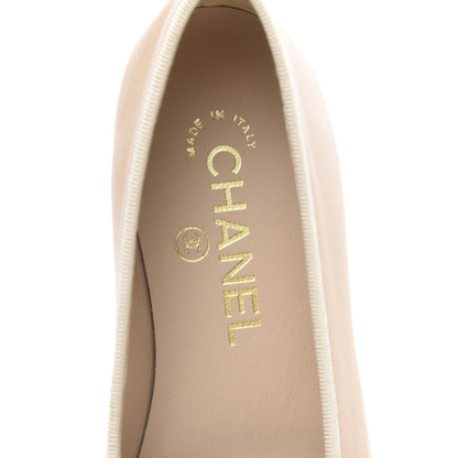 Chanel Lambskin CC Cap Toe Ballerina Flats 36.5 Beige Black 6 of 9