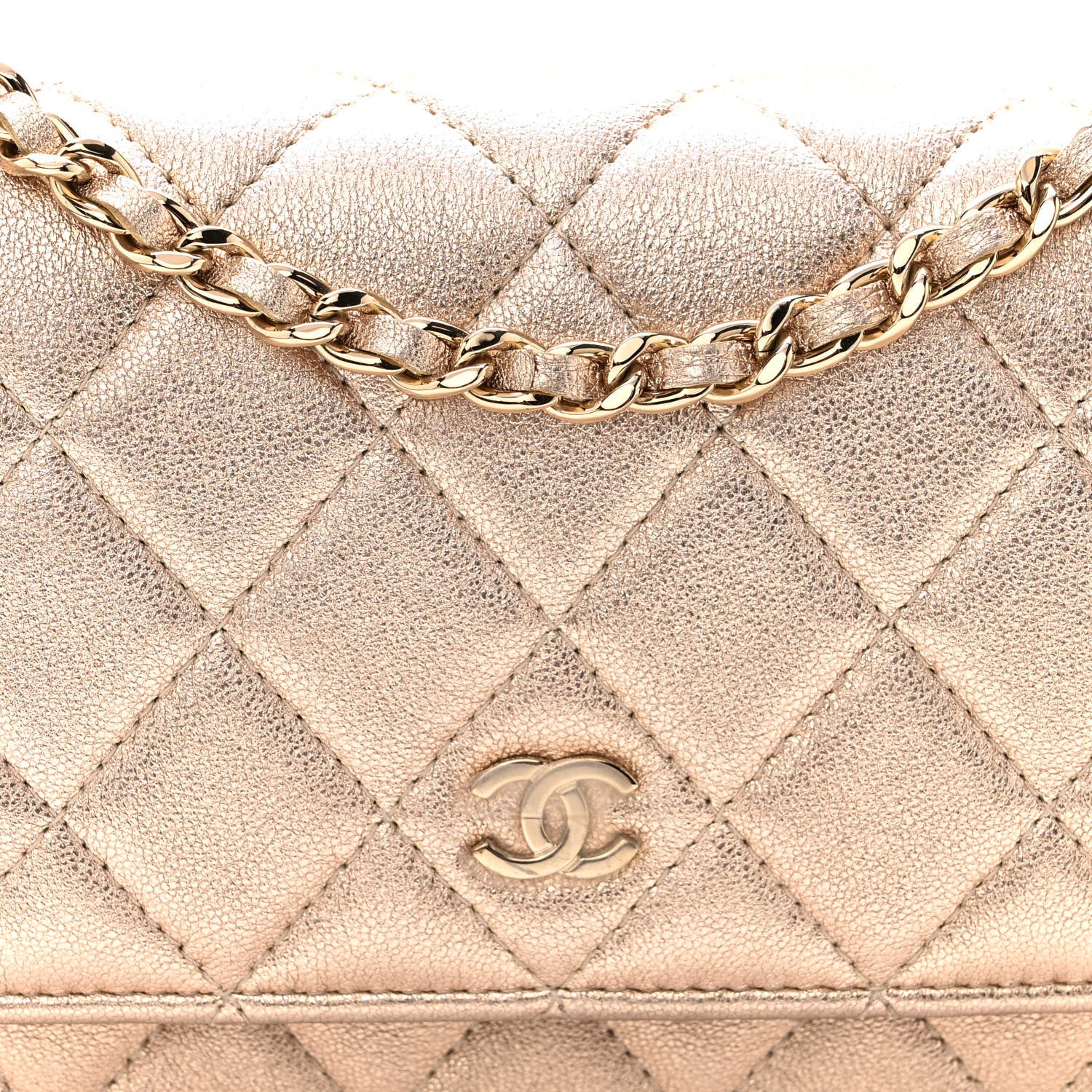 Chanel Metallic Lambskin Quilted Mini Wallet On Chain WOC Gold 8 of 10