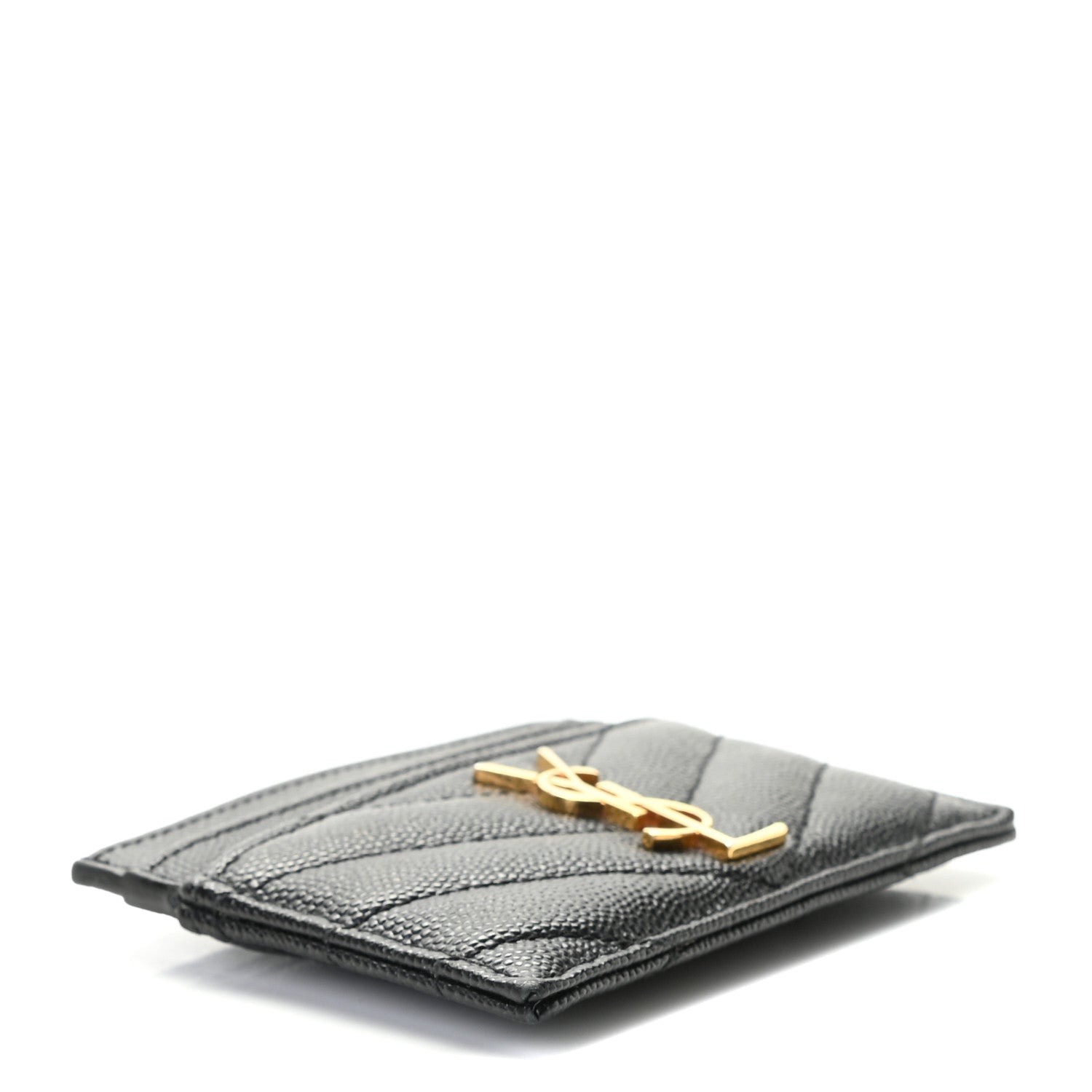 Saint Laurent Grain De Poudre Matelasse Chevron Monogram Credit Card Case Black 4 of 8