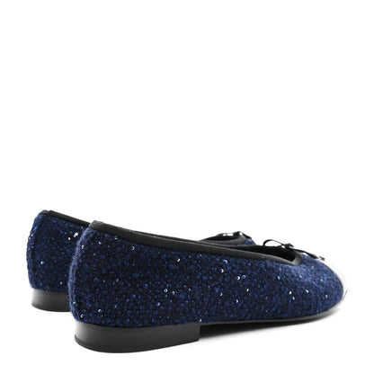 Chanel Tweed Lambskin Cap Toe Ballerina Flats 41 Navy Blue Black 4 of 8