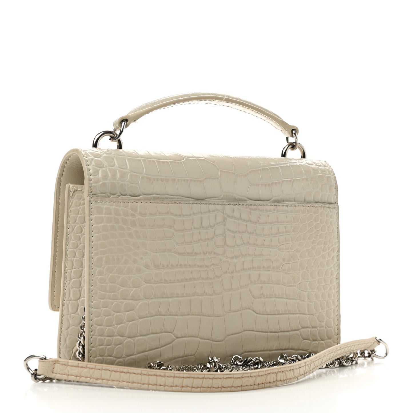 Calfskin Crocodile Embossed Monogram Sunset Chain Wallet Blanc Vintage