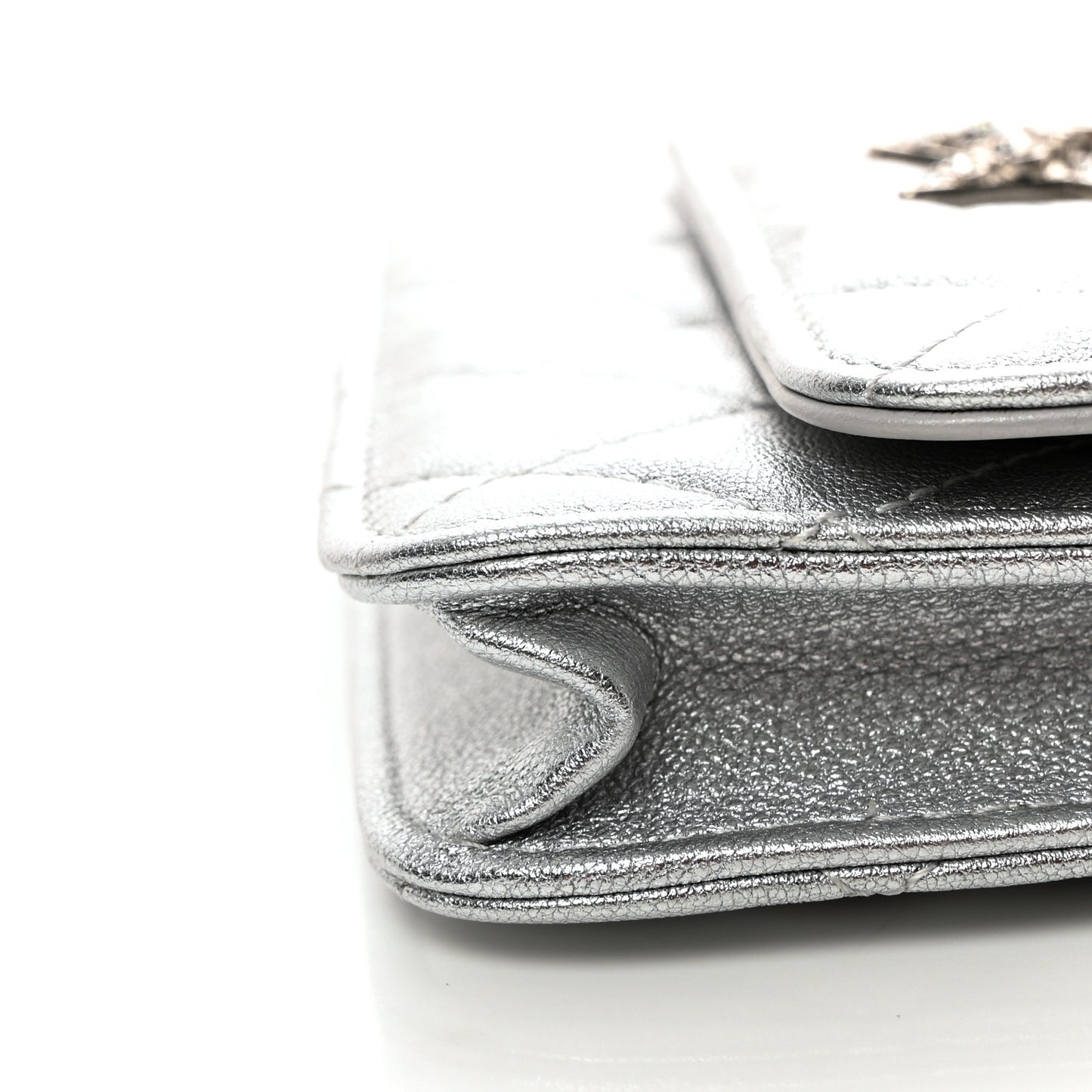 Metallic Goatskin Quilted Star Flap Waist Belt Bag Silver