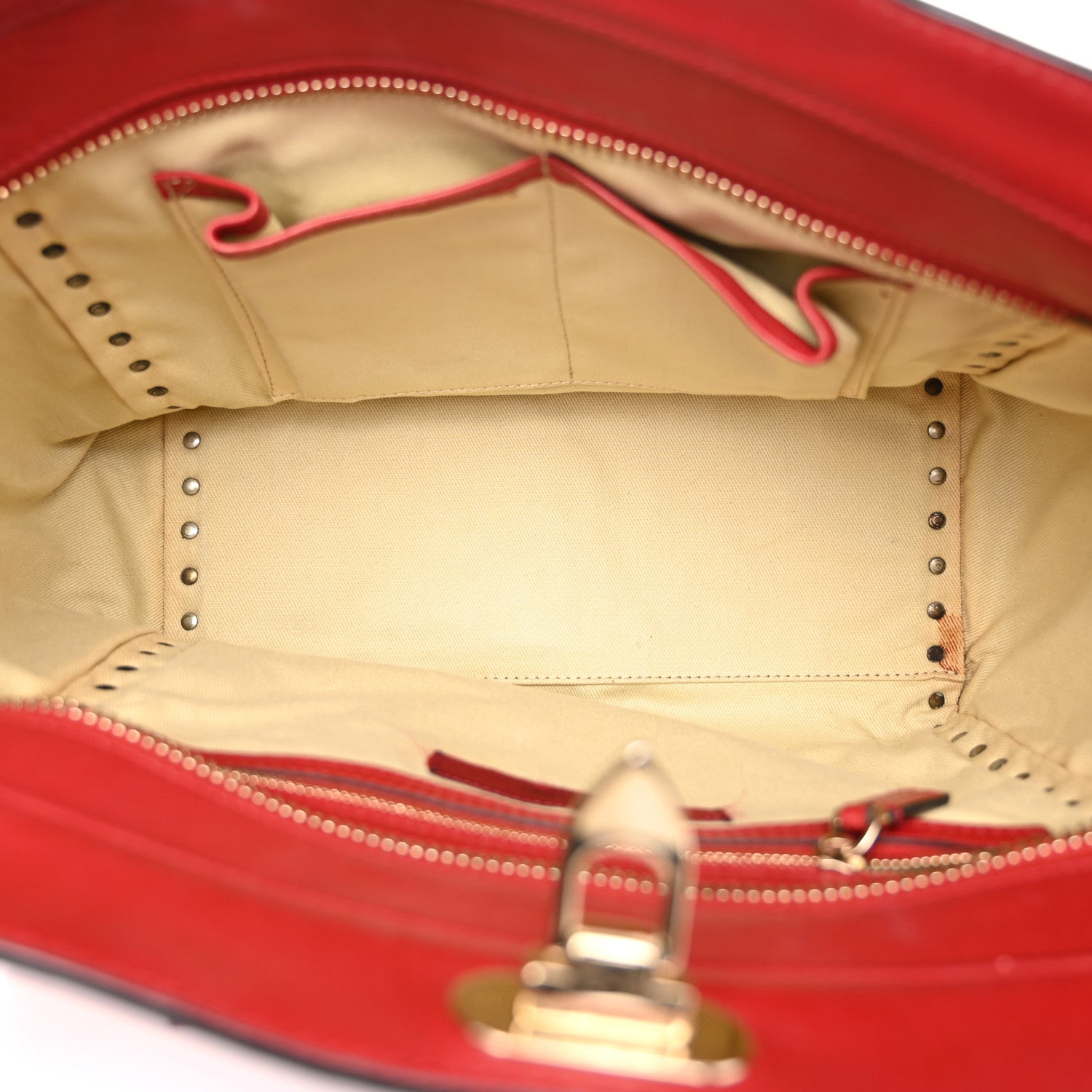 Valentino Garavani Vitello Rockstud Double Handle Tote Red 5 of 13
