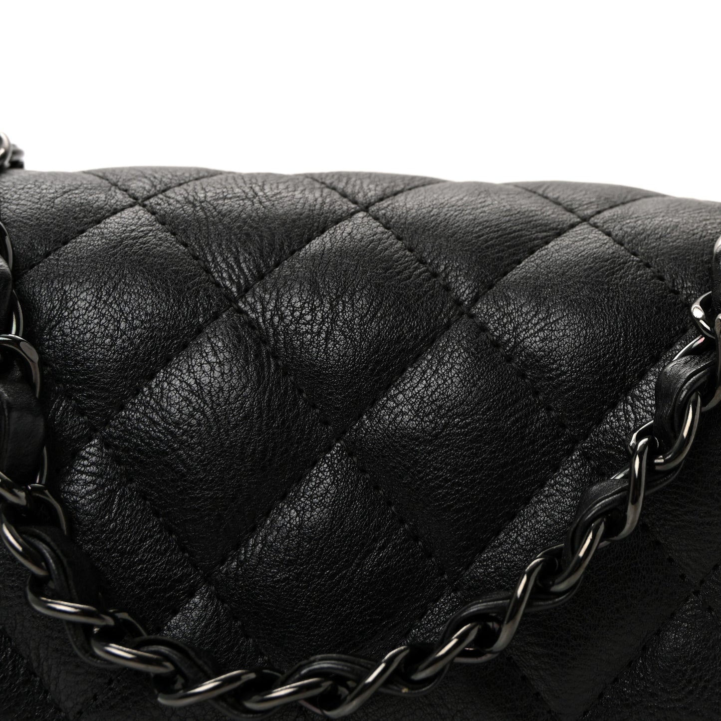 Crumpled Calfskin Quilted Mini Rectangular Flap So Black