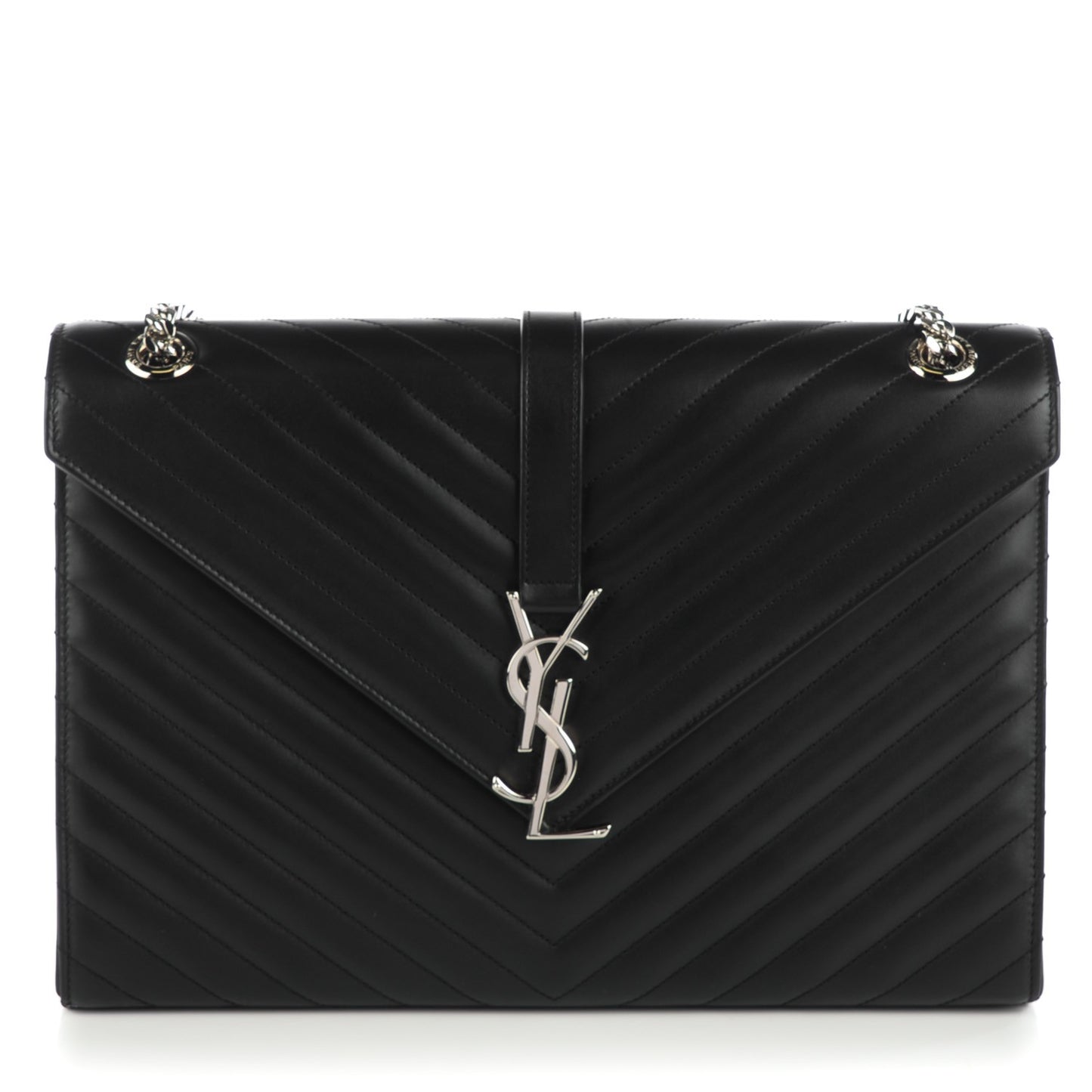Smooth Calfskin Matelasse Chevron Large Monogram Satchel Black