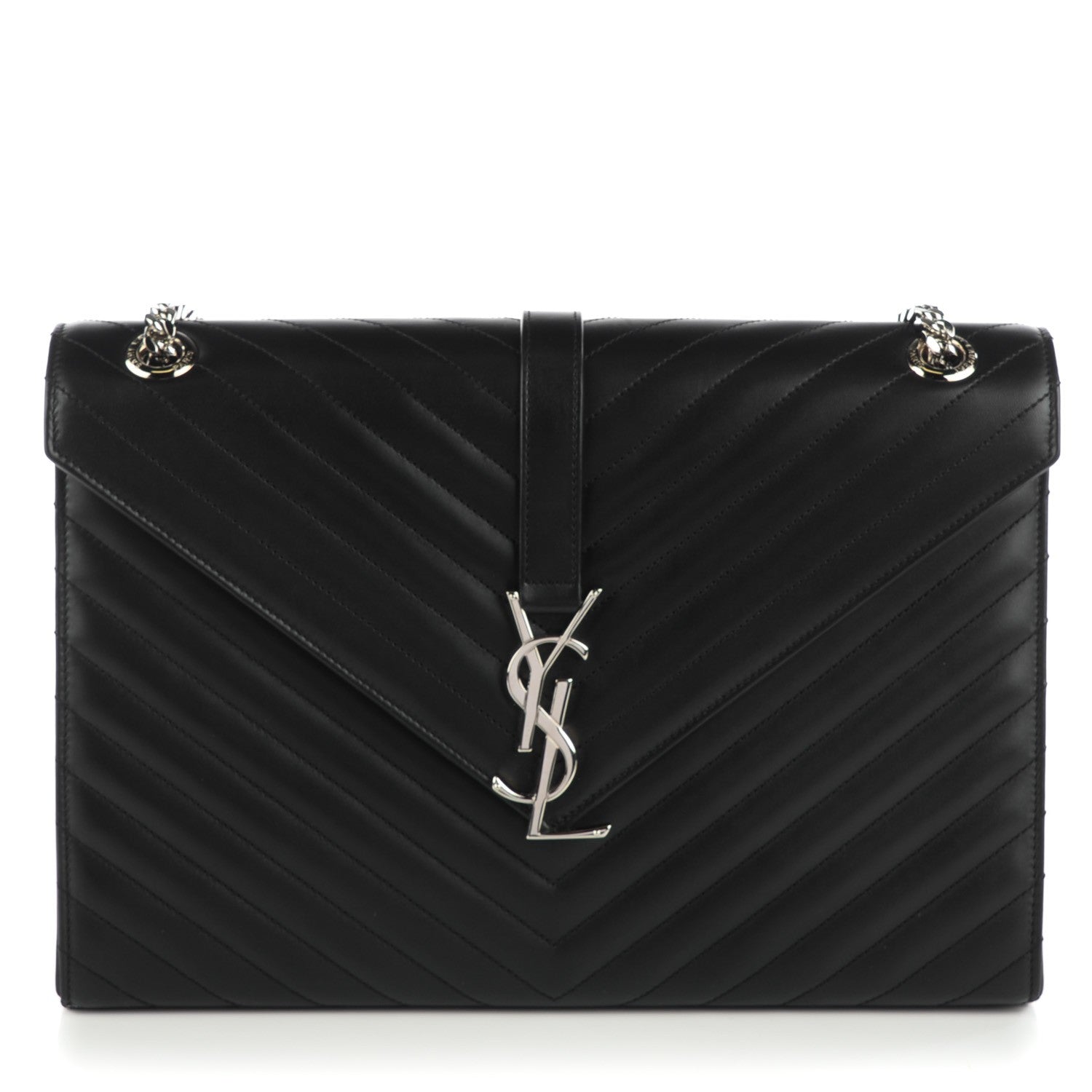 Saint Laurent Smooth Calfskin Matelasse Chevron Large Monogram Satchel Black 1 of 8