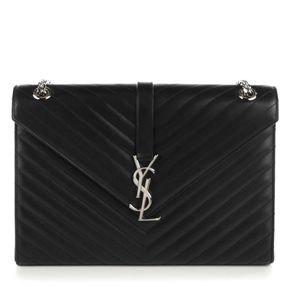 Saint Laurent Smooth Calfskin Matelasse Chevron Large Monogram Satchel Black 1 of 8