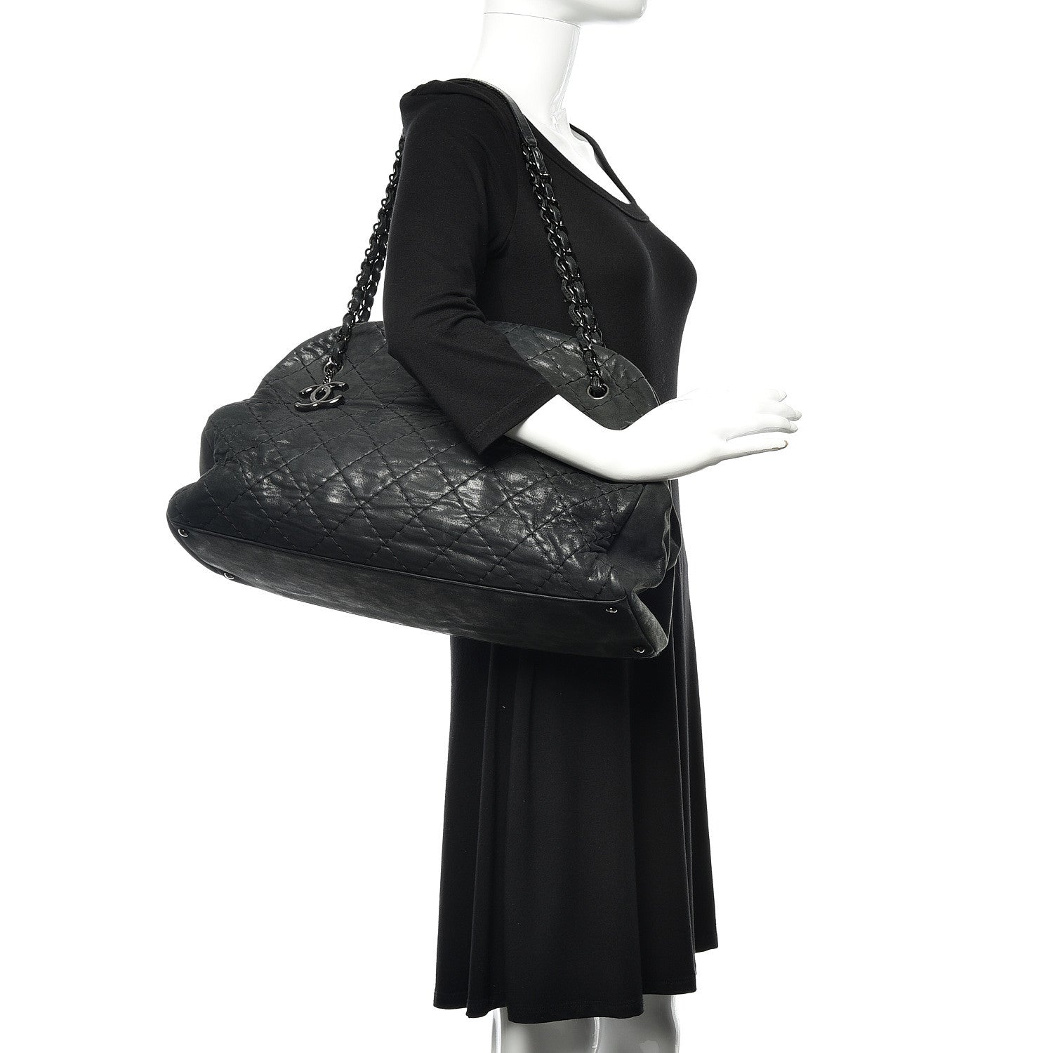 Chanel Iridescent Calfskin Extra Large Just Mademoiselle Bowling Bag Black 2 of 15