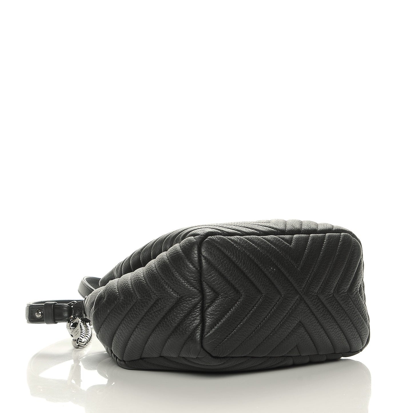 Deerskin Chevron Small Chain Bucket Bag Black