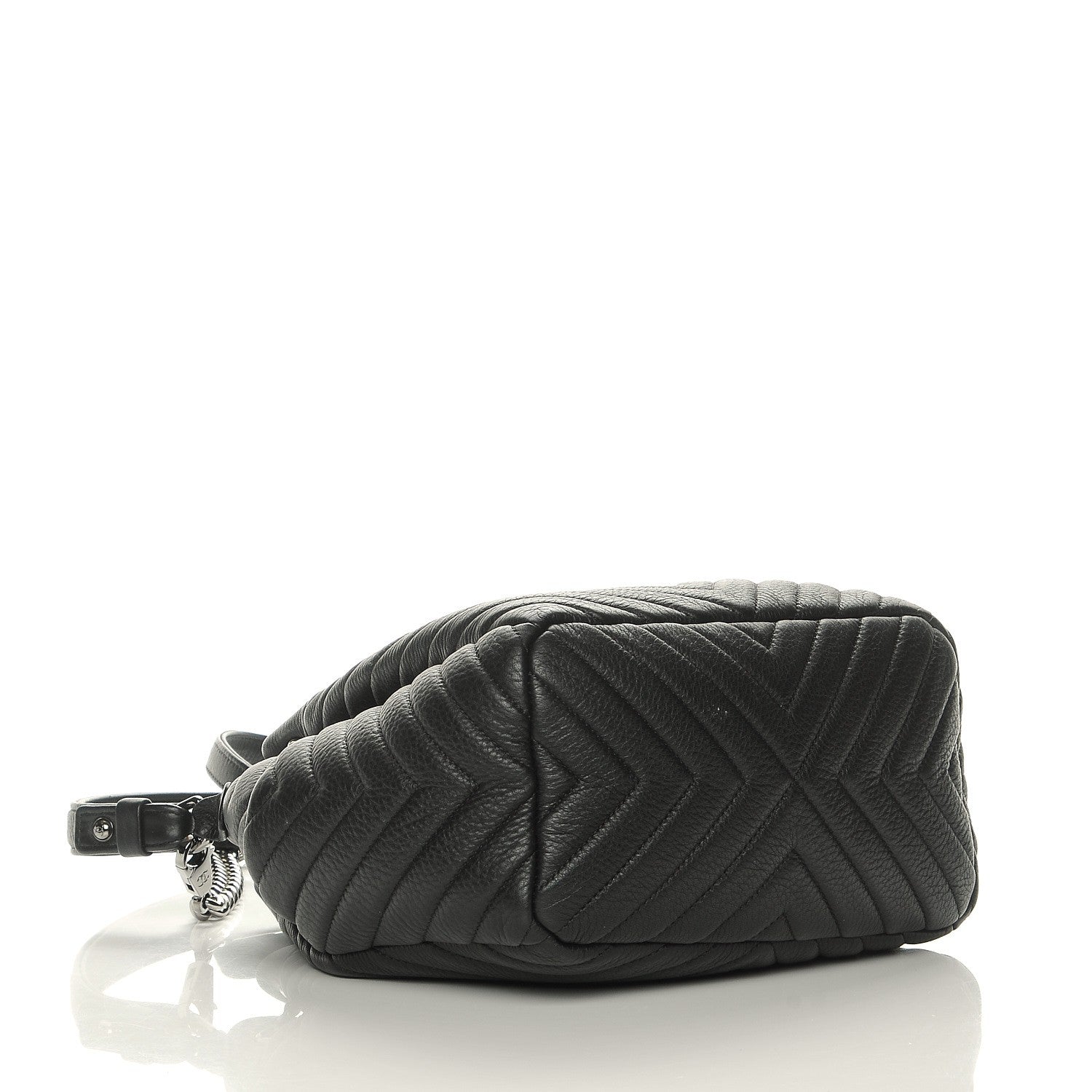Chanel Deerskin Chevron Small Chain Bucket Bag Black 4 of 8