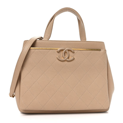 Chanel Grained Calfskin Stitched Small Lady Coco Top Handle Tote Beige 1 of 10