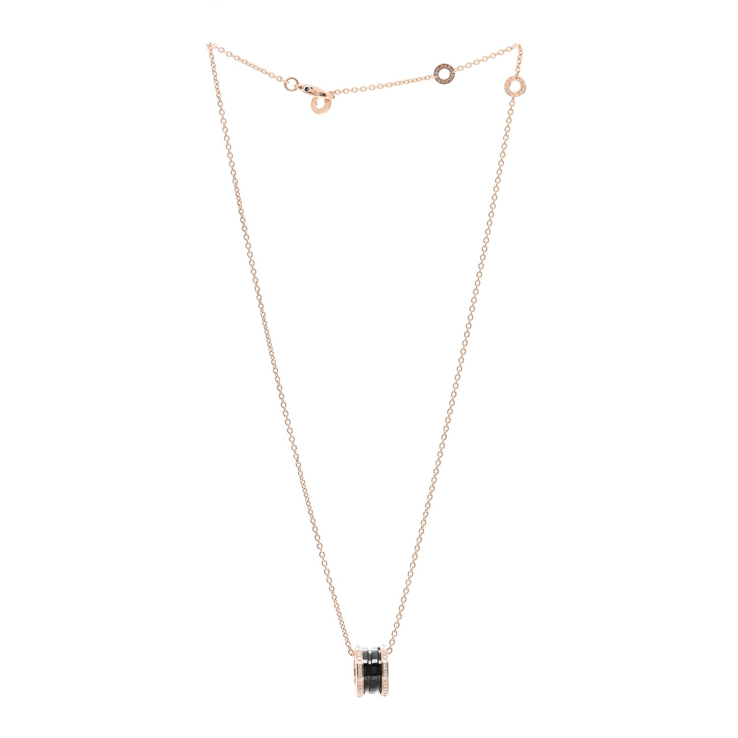 Bulgari 18K Rose Gold Black Ceramic Diamond B.Zero1 Pendant Necklace 3 of 4