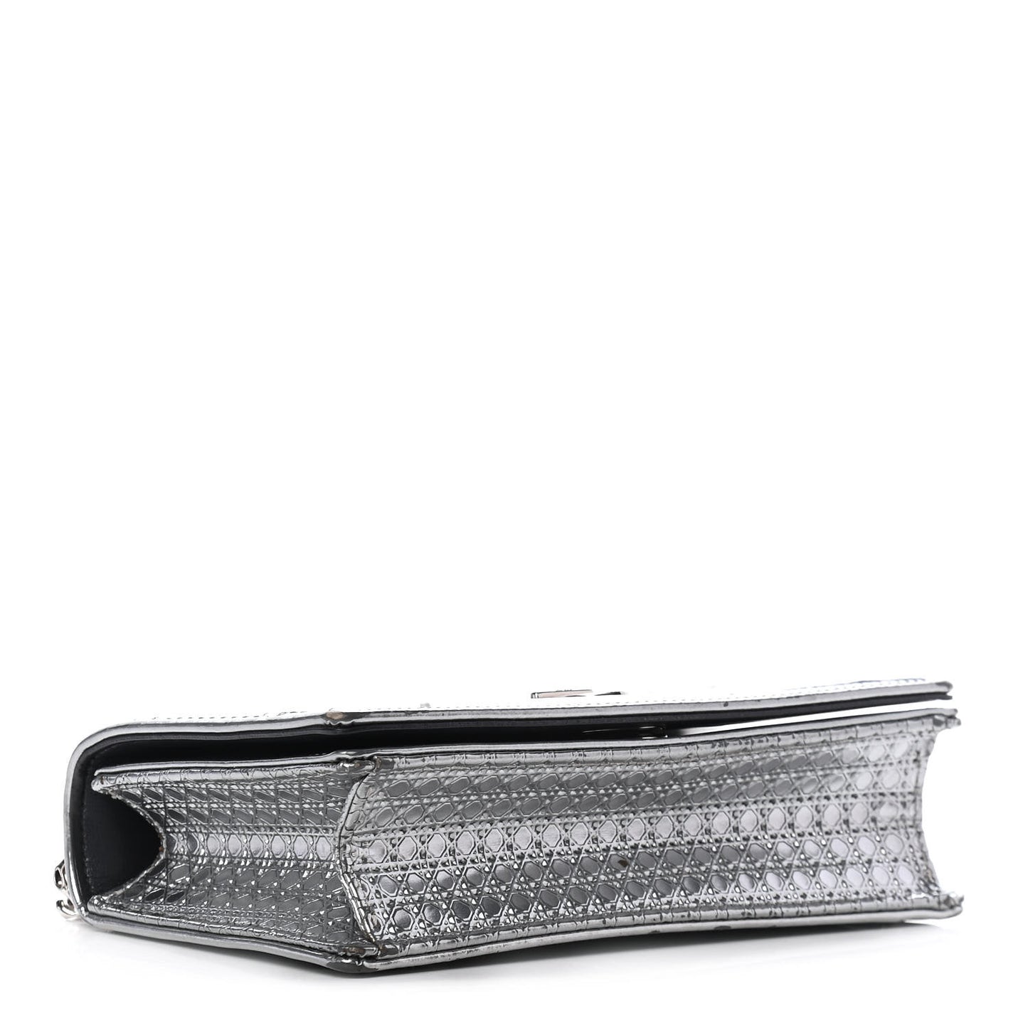 Metallic Patent Micro-Cannage Mini Diorama Flap Bag Silver