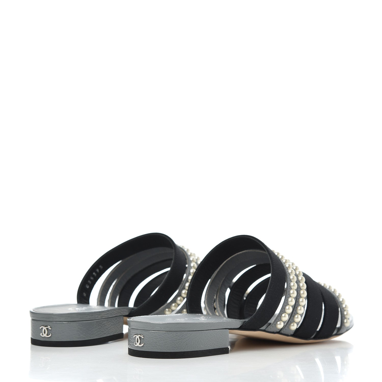 Chanel Patent Grosgrain CC Pearl Mules 38 Grey Black 4 of 11