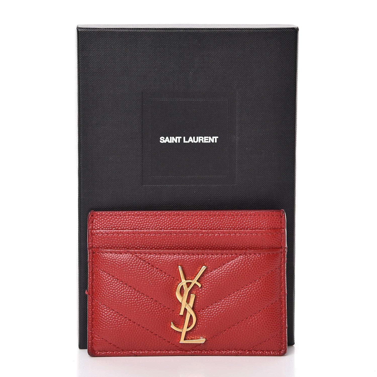Saint Laurent Grain De Poudre Matelasse Chevron Credit Card Case New Red 15 of 15