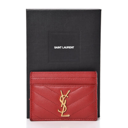 Saint Laurent Grain De Poudre Matelasse Chevron Credit Card Case New Red 15 of 15